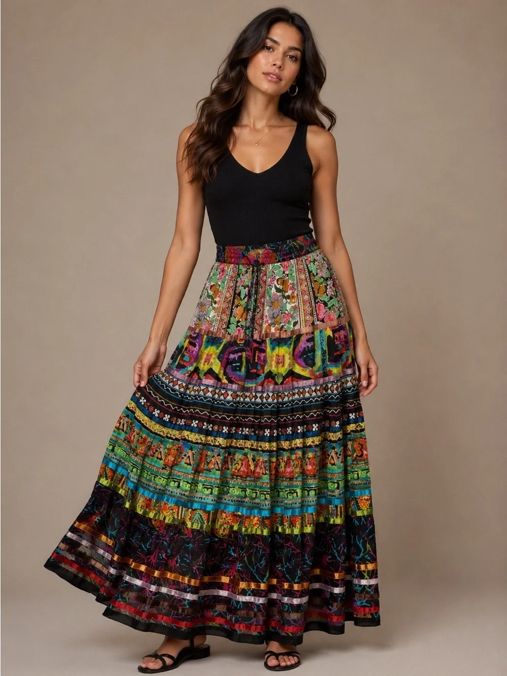 Travelsmith Sz Medium Funky Gypsy Colorful Cotton Boho Skirt Lagenook Art-Wear